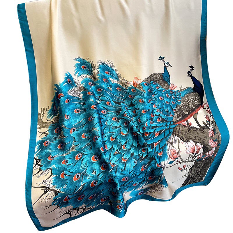 Khăn choàng lụa đi biển cao cấp họa tiết chim công WD-KL01 - Ảnh 2