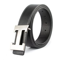 Thắt lưng da bò nguyên miếng màu đen mặt bạc TCD-WD05