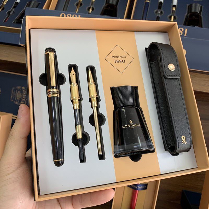 Set bút ký Montagut cao cấp 5 món kèm hộp và túi đựng (màu đen) làm quà tặng sếp, đối tác; thầy cô giáo, quà sinh nhật... - Ảnh 3