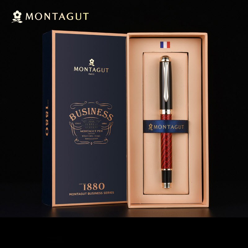 Bút máy ký tên Montagut cao cấp MT150 Carbon màu đỏ làm quà tặng sếp, đối tác; thầy cô giáo, quà sinh nhật...