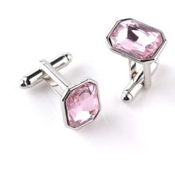 Khuy măng set mặt đa giác đính đá màu hồng cao cấp làm quà tặng bạn gái, sếp nữ, mẹ, cô, dì, chị - em gái...