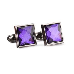 Khuy măng set mặt vuông màu bạc đính đá màu tím làm quà tặng bạn gái, sếp nữ, mẹ, cô, dì, chị - em gái...