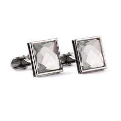 Khuy măng set mặt vuông màu bạc đính đá màu trắng làm quà tặng cho Sếp nam, thầy giáo, bố,...