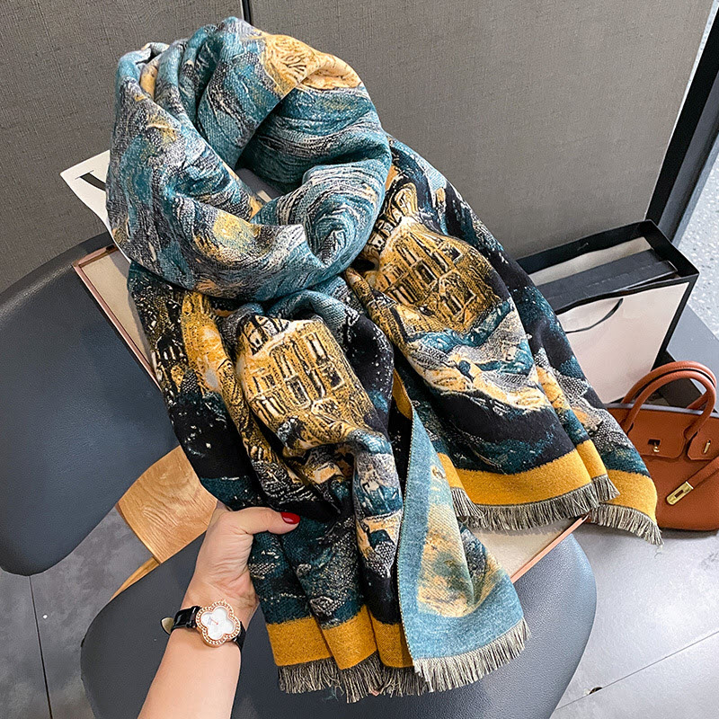 Khăn nữ len Cashmere cao cấp KQVG-WD002 phong cách Van Gogh làm quà tặng - Ảnh 4