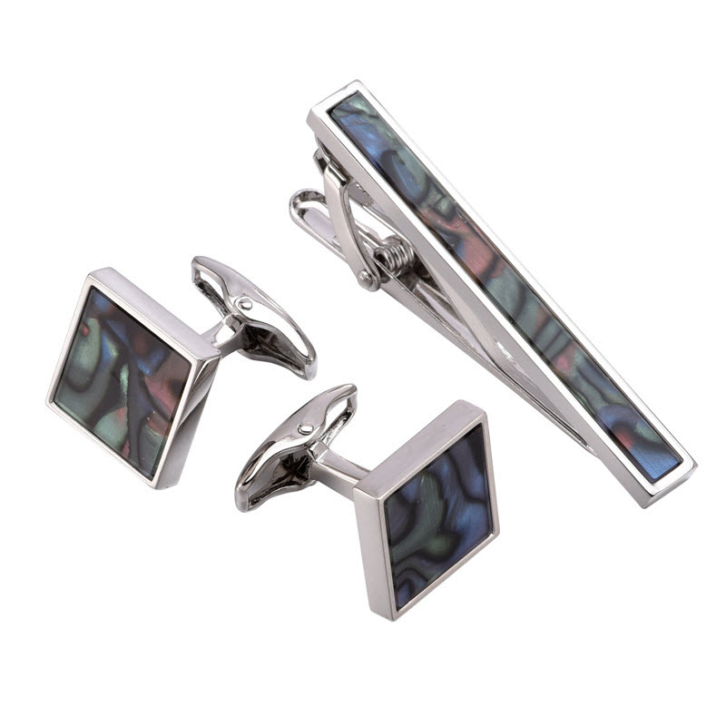 Set combo 2 món Kẹp cà vạt + Khuy măng set CB-WD007 khảm trai thời trang cao cấp làm quà tặng bạn trai, sếp nam, bố, anh trai...